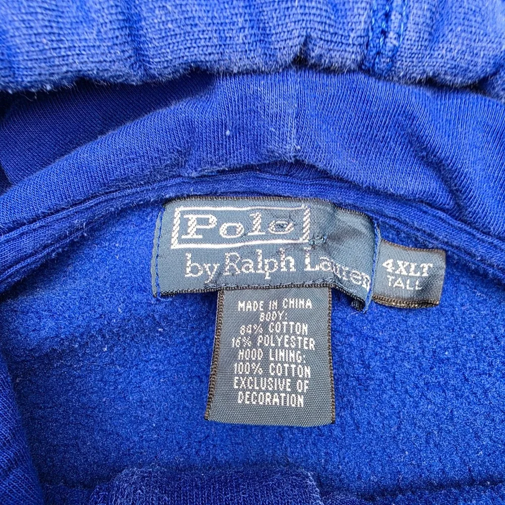 Polo Ralph Lauren Mens 4XLT Tall Blue Henley Button Hoodie Sweatshirt Pony Logo
